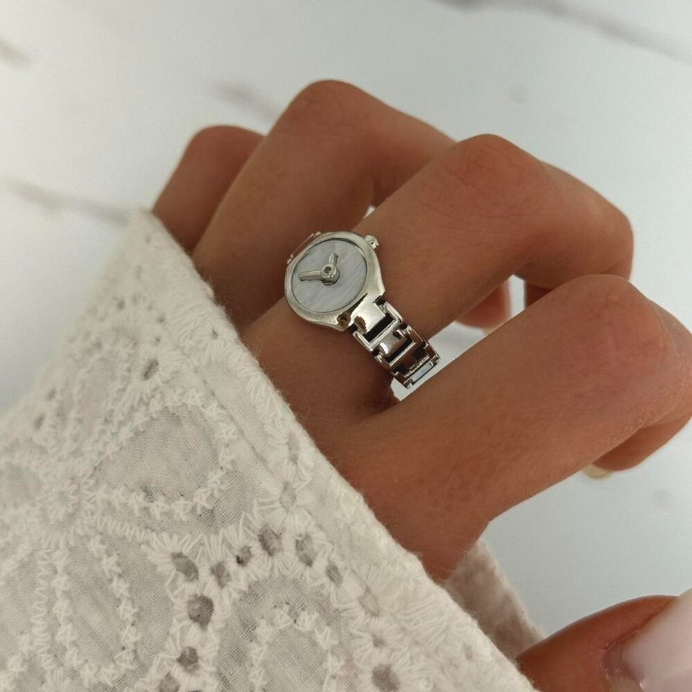 SKU0255 Silver White Women Minimalist Watch Ring Stainless steel + gift bag - Picture 7 of 8